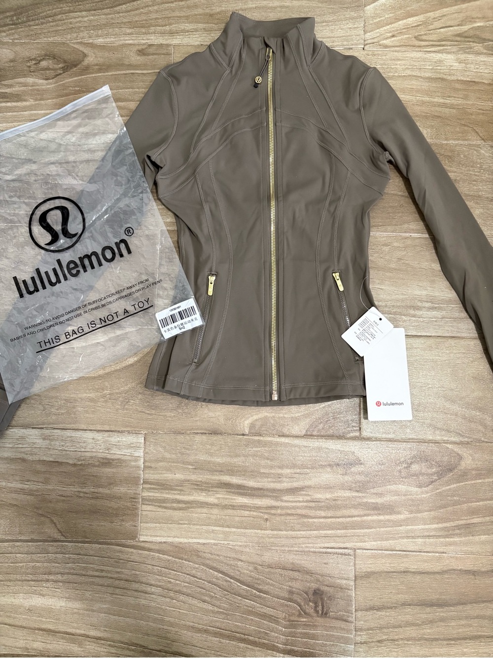 lululemon athletica Taupe Full-Zip Bomber Jacket with Gold Hardware